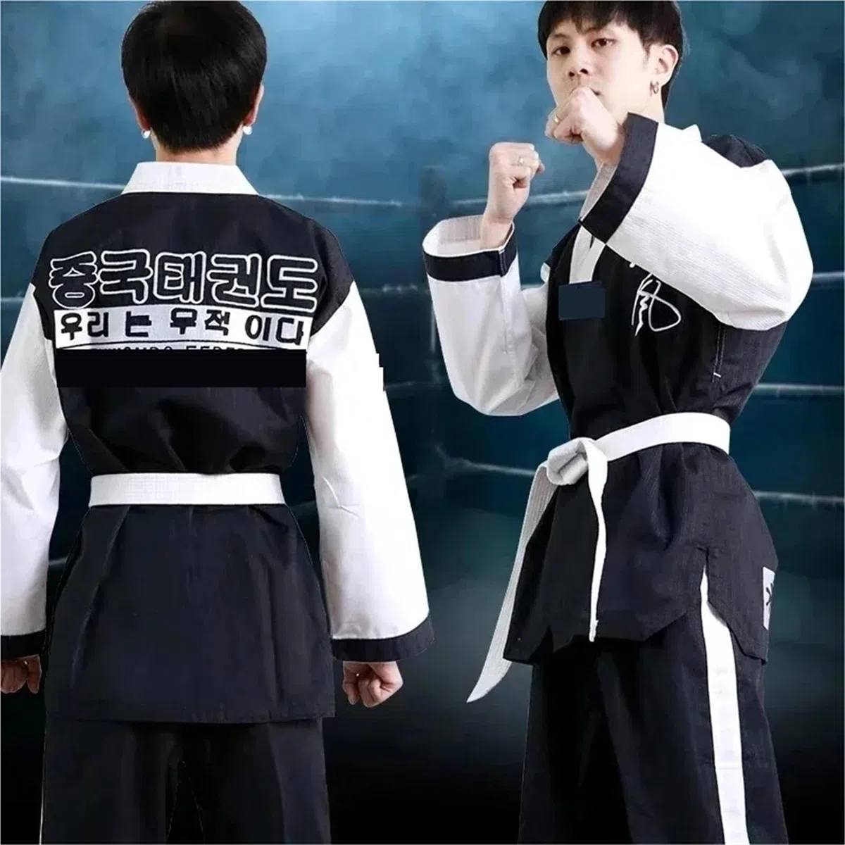 Traje de Karate Traje de polialgodón Taekwondo acanalado for niño adulto, uniforme Karate, atletismo artes marciales