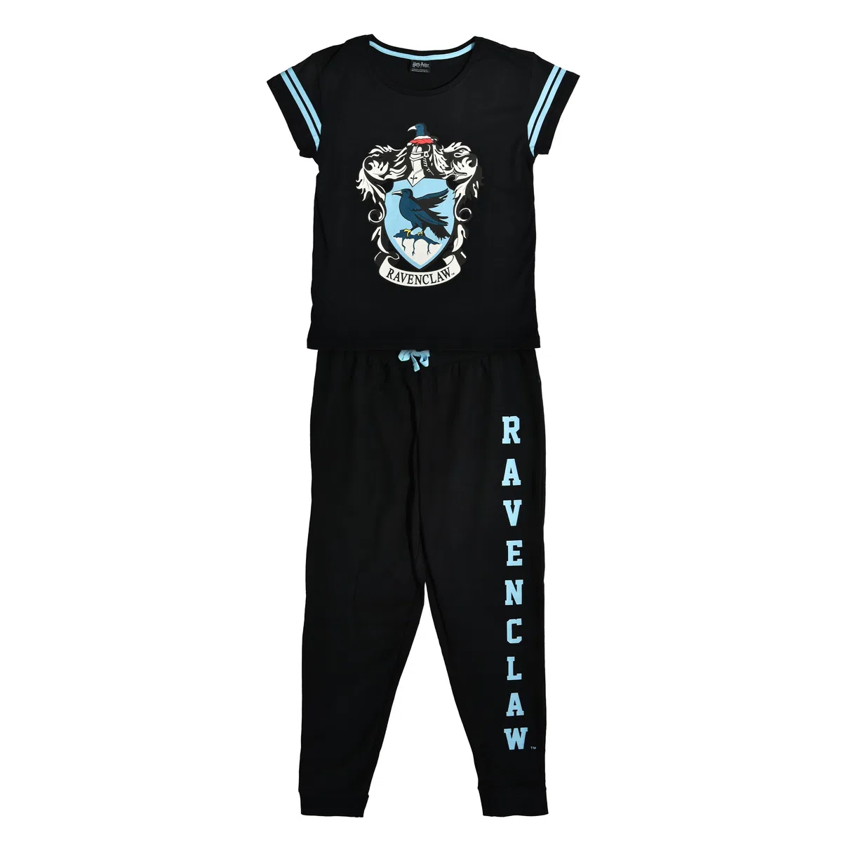 Elbenwald Harry Potter - Pijama de 4 unidades de Hogwarts Casas Escudo Slytherin, Gryffindor, Huffelpuff, Ravenclaw Negro Algodón