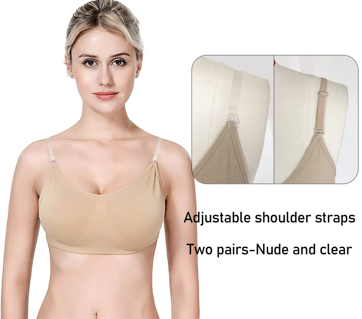 MOLLDAN Brasier profesional de ballet para mujeres y niñas, sin costuras, con correas transparentes ajustables, sin esponja