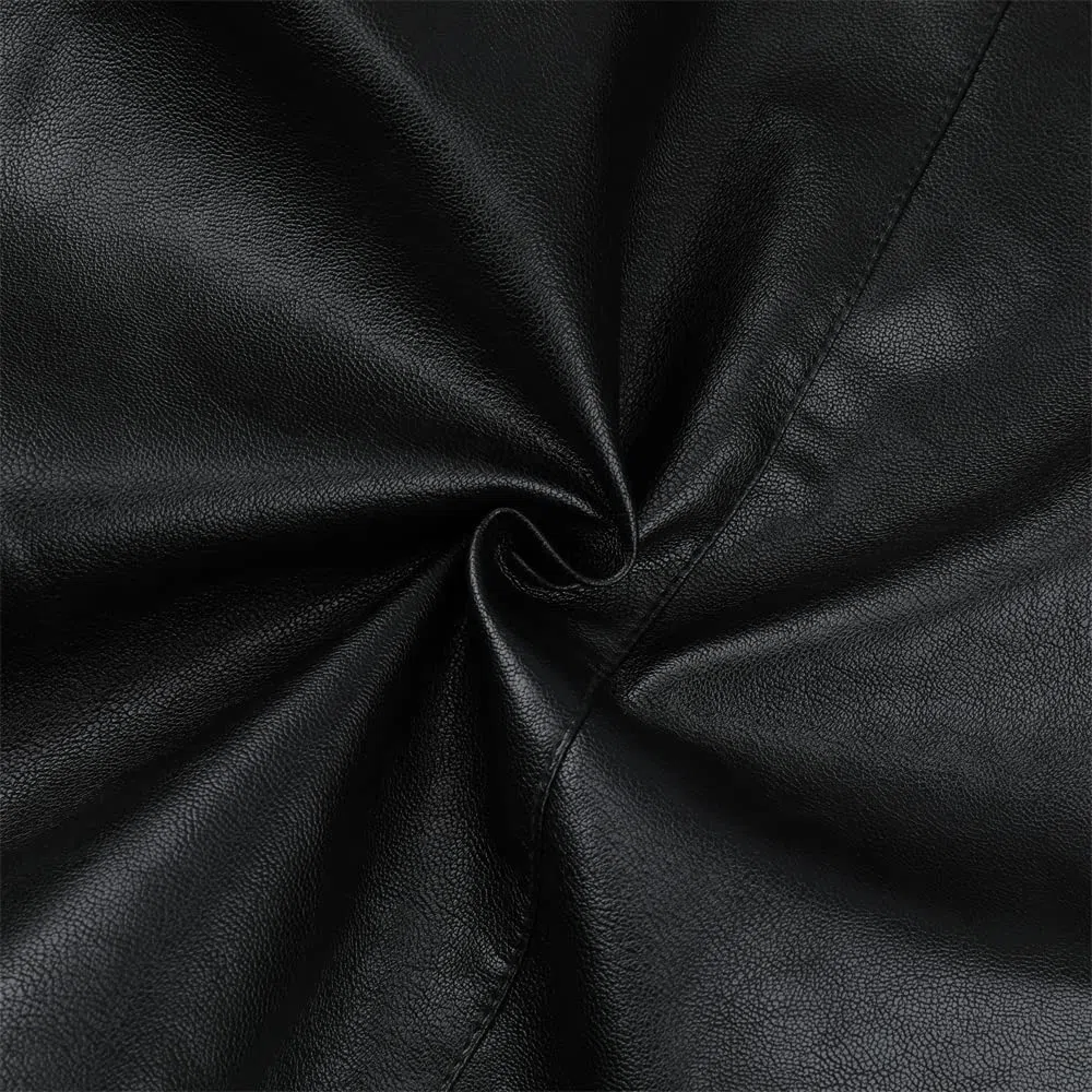 Sliktaa - Chaqueta de piel sintética ecológica de invierno con un cuello alto, de entretiempo, tipo motero, piloto, cremallera, informal, cuero, fresco, clásico, Negro D, XXL
