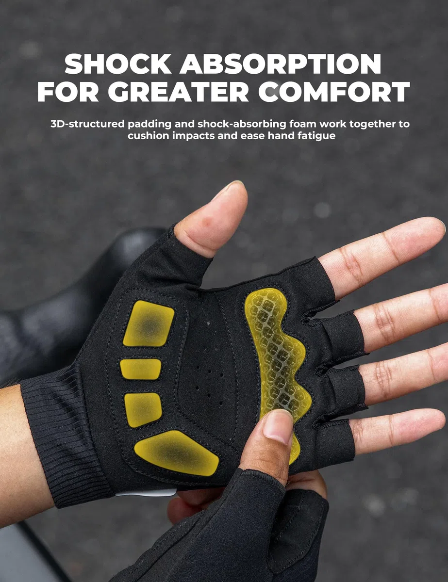 ROCKBROS Guantes de Ciclismo Medio Dedo para Hombres y Mujeres, Guantes Transpirable Antideslizante con Acolchado 3D Amortiguador y Elástico, para Correr Entrenar Carretera y MTB