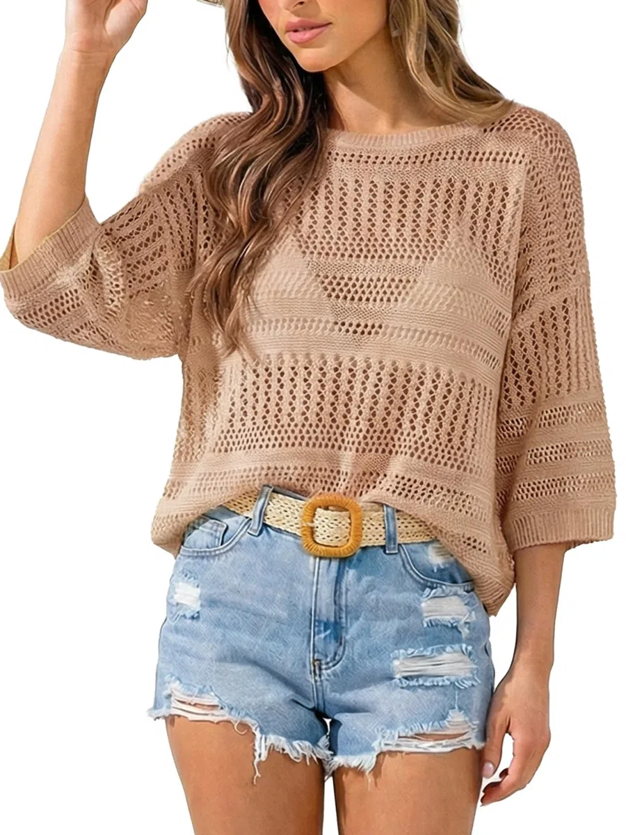 CUPSHE Traje de baño para mujer, de ganchillo, hueco, media manga, para la playa