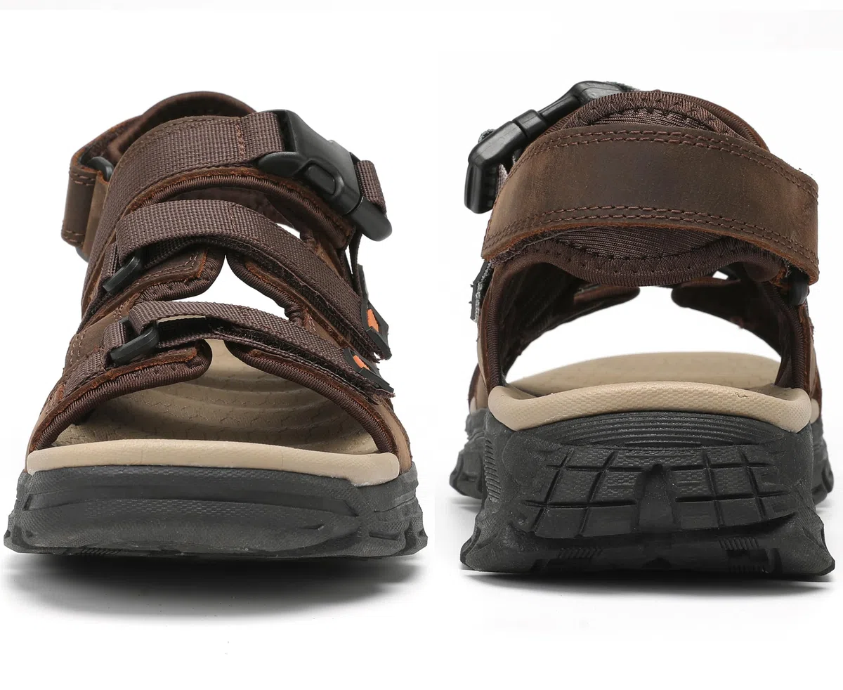 Sandalias Trekking Hombres Deportivas Verano Exterior Senderismo Zapatos con Punta Abierta Cuero Sandalias de Playa