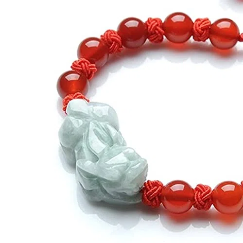 Feng Shui Pulsera Feng Shui, Pulsera Feng Shui, Pulsera de Jade para Mujeres y Hombres, Pulsera de la Suerte, Pulsera China de Piedras Preciosas de Jade, Pulsera de Hilo Rojo, Amuleto, Rojo, ágata