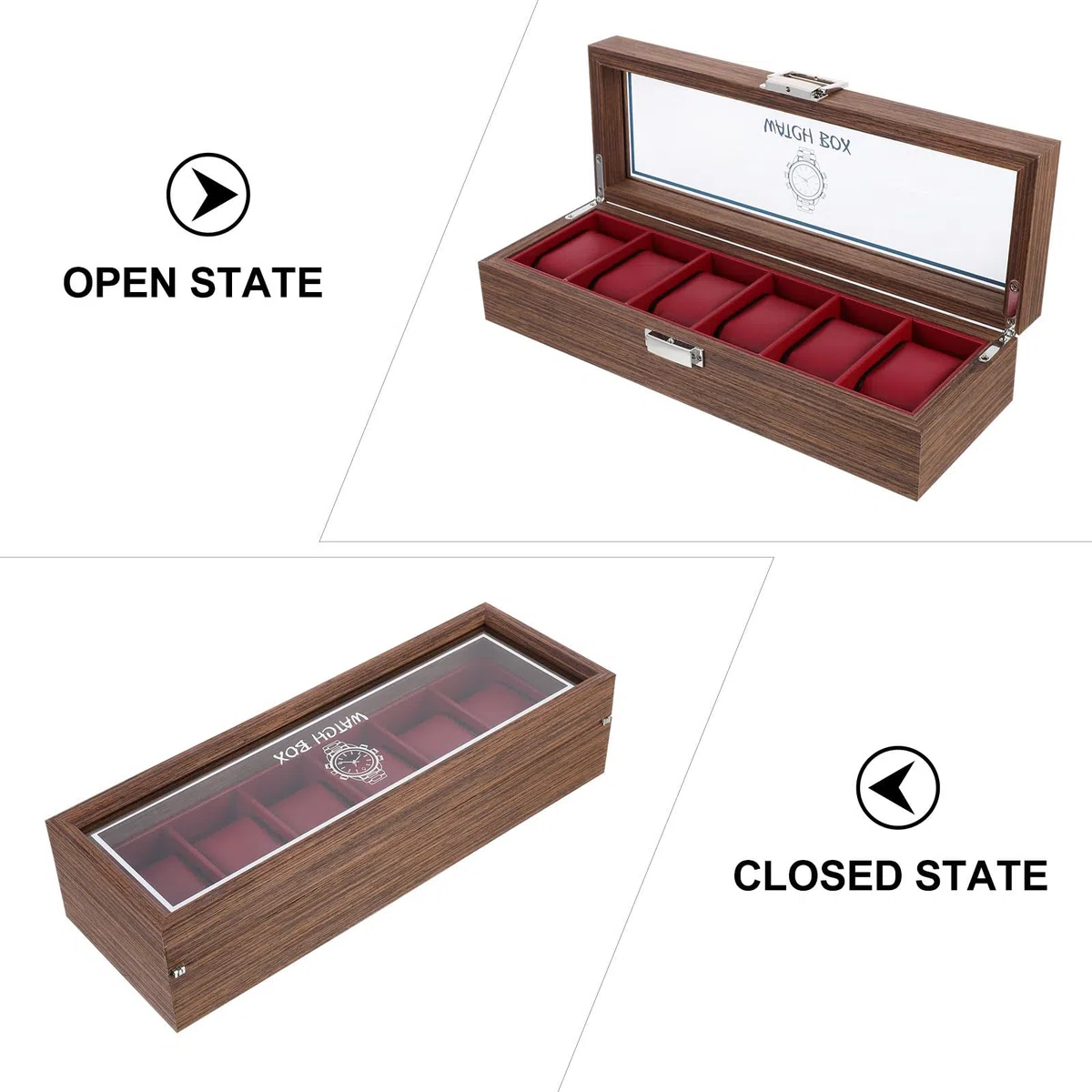 MAGICLULU Caja de Reloj de Madera Roja para Proteger Relojes 6 Ranuras, Organizador Elegante y Vintage Adecuado para Obsequio en San Valentín o Boda
