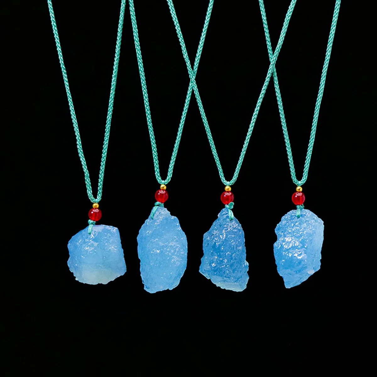 Collar de Piedra cruda Aguamarina, Colgante de Cristal de Piedras Preciosas Naturales Bruto para Mujeres y Hombres, Collar Cristales curativos Ajustables con Cuerda Tejida a Mano,A,10G
