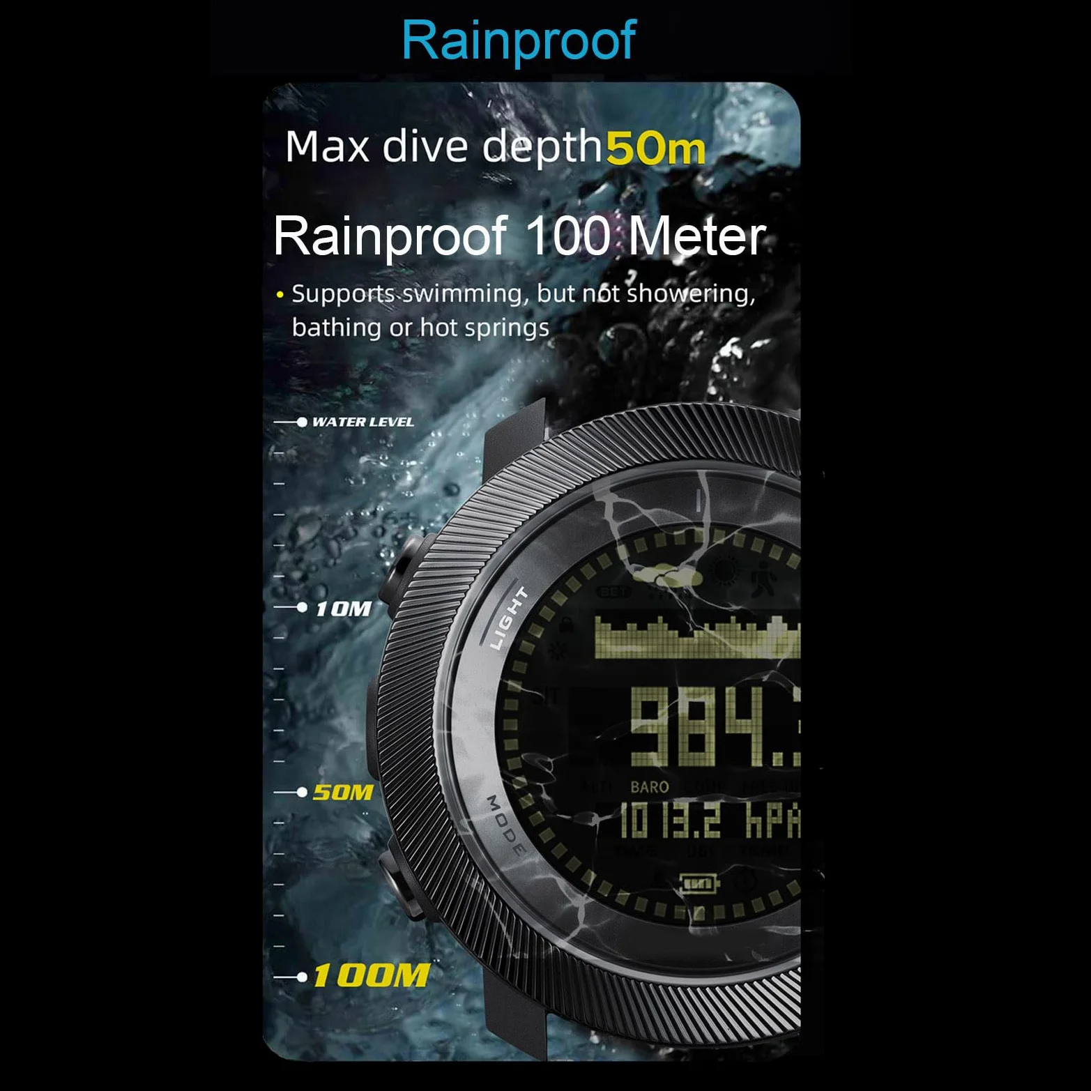 Fockety Reloj de Buceo, Reloj Deportivo para Exteriores a Prueba de Lluvia de 100 M con Retroiluminación LED, Brújula, Barómetro, Termómetro, Altímetro, Reloj Militar para Hombres,
