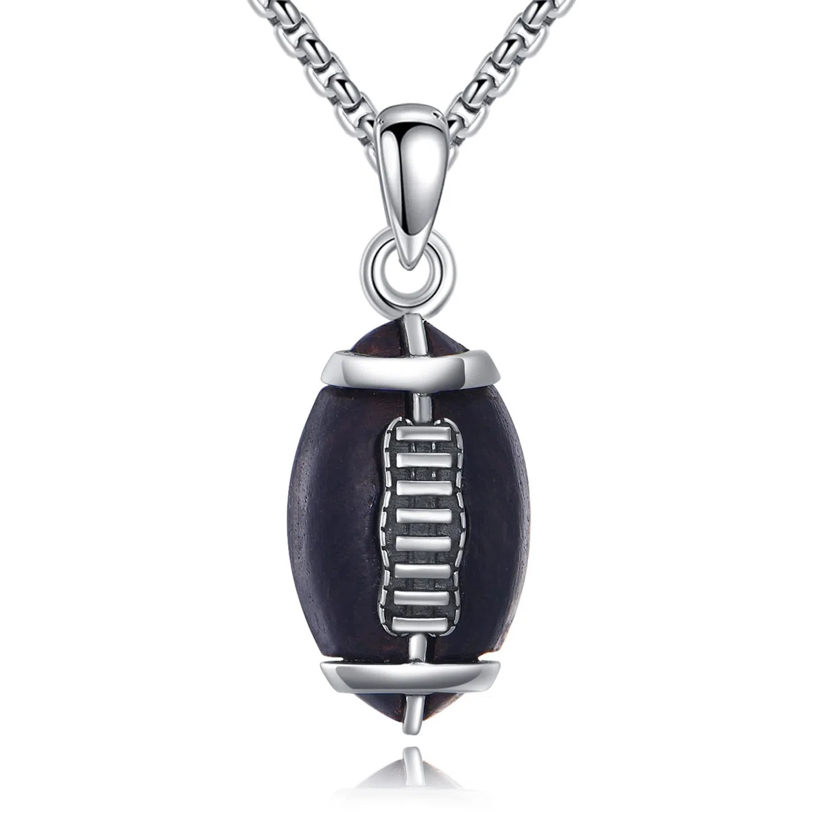 Collar de rugby de plata de ley con cadena de fútbol, collar de madera para hombre, joyería deportiva, balones de fútbol, regalos para hombres