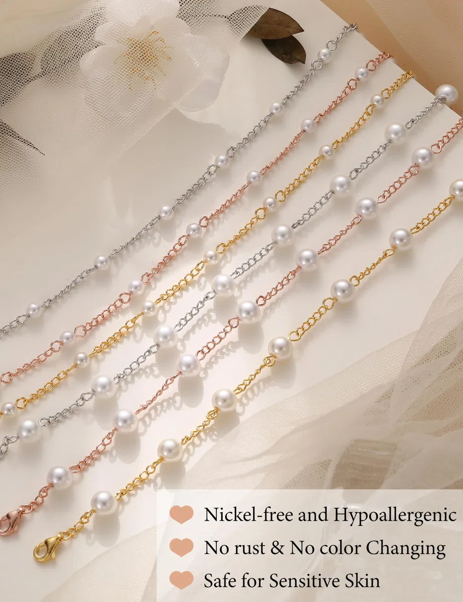 HHRFCS Pulseras de Perlas de Agua Dulce para Mujer Pulsera de Perlas Hecha a Mano Ajustable Cadena de Mano Chapado en Oro de 18 Quilates/Oro Rosa/Oro Blanco Elegantes Joyas con Cuentas Regalos para