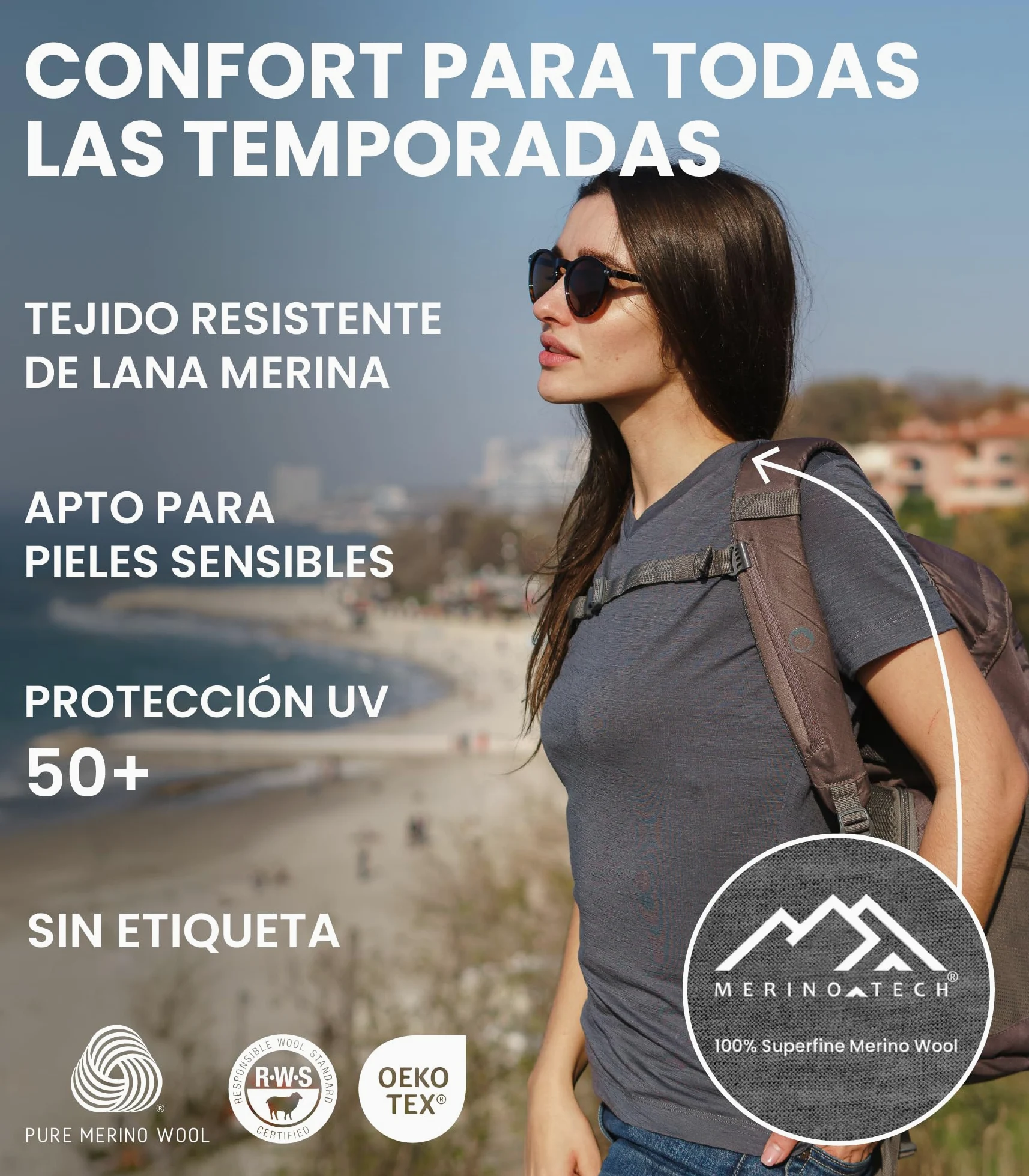 Merino.tech Camiseta Termica Lana Merino Mujer - Ropa Interior Base Layer 100% Lana Merino para Mujer (Small, Dark Red Crewneck)