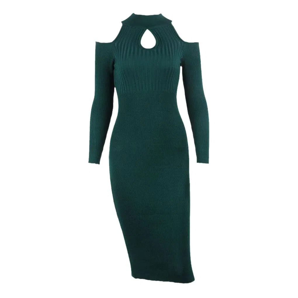 Vestido ajustado de mujer con hombros descubiertos para mujer, vestido de suéter de punto de lápiz de manga larga para otoño, invierno