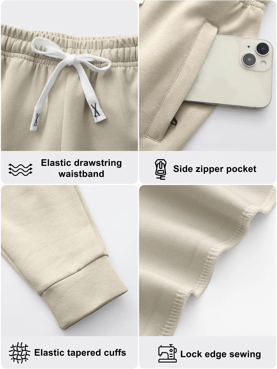 Holure Pantalones de chándal para niños de algodón con bolsillos con cremallera, cintura ajustable, pantalones de ocio suaves para deporte, escuela, paquete de 1/3 unidades