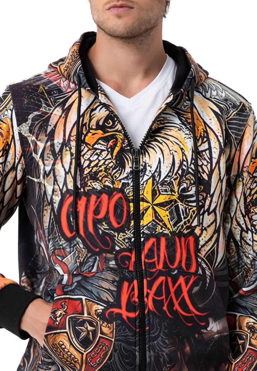 Cipo & Baxx Sudadera básica con capucha y cremallera para hombre