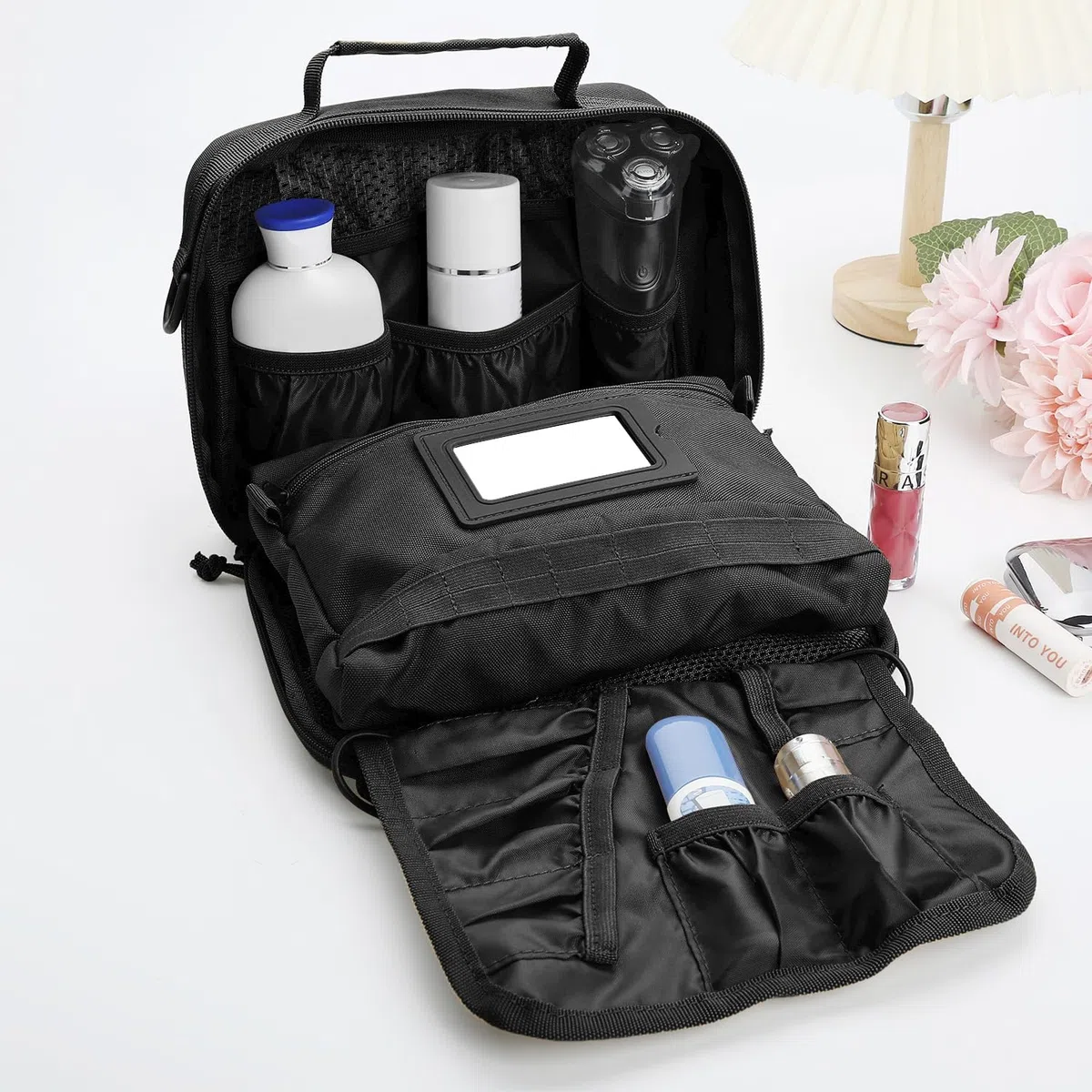 SMONT - Neceser táctico para Hombre, Kit de Aseo para Colgar, Bolsa de Afeitado para Viajes, Accesorio de baño, 24 cm