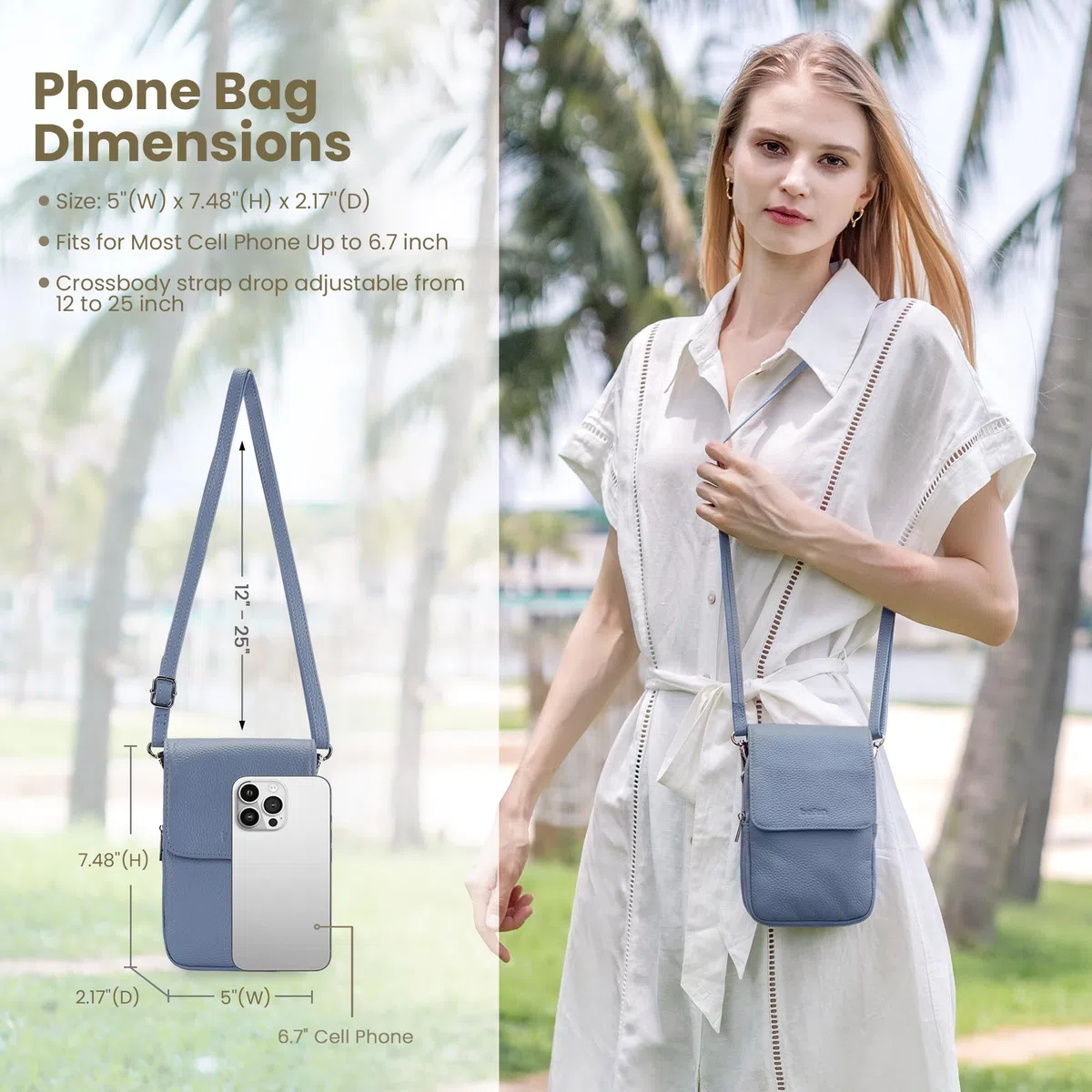befen Bolso Bandolera Mujer Pequeño de Cuero Genuino Bloqueo RFID Bolso Bandolera Móvil, Bolso Cruzado para Teléfono Celular