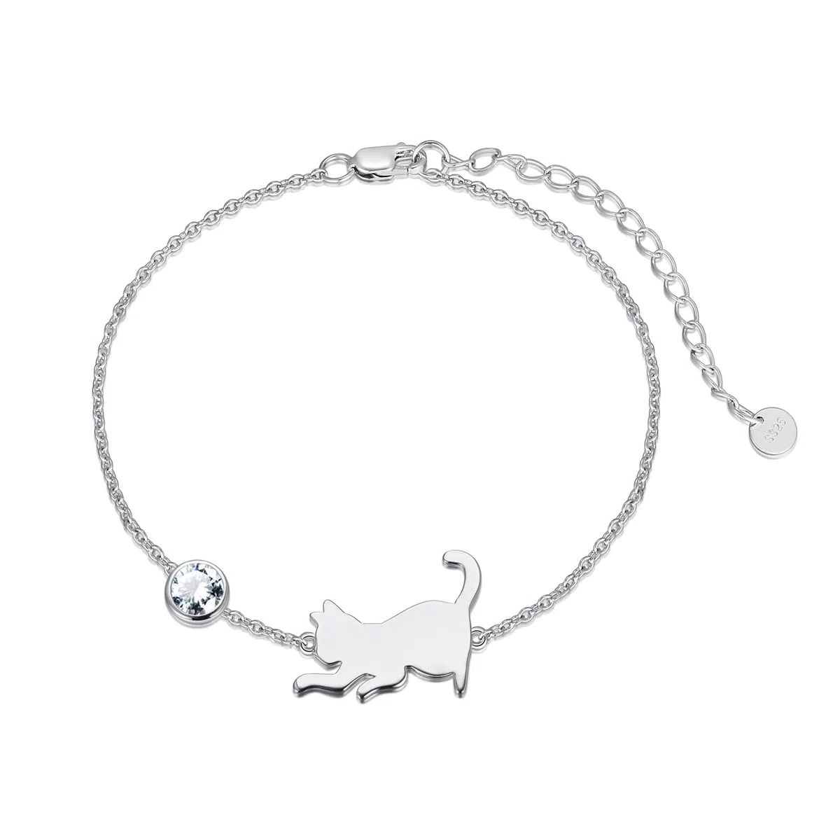 LONAGO Pulsera Gato Plata de Ley 925 Linda Gato con Pulsera de Piedra Lunar Joyas para Mujeres