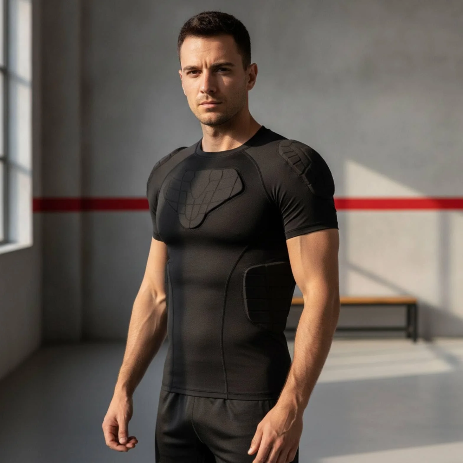 Camiseta Compresión Acolchada Cómoda Camiseta con Protección Acolchada Estable Indumentaria Deportiva para Deportistas