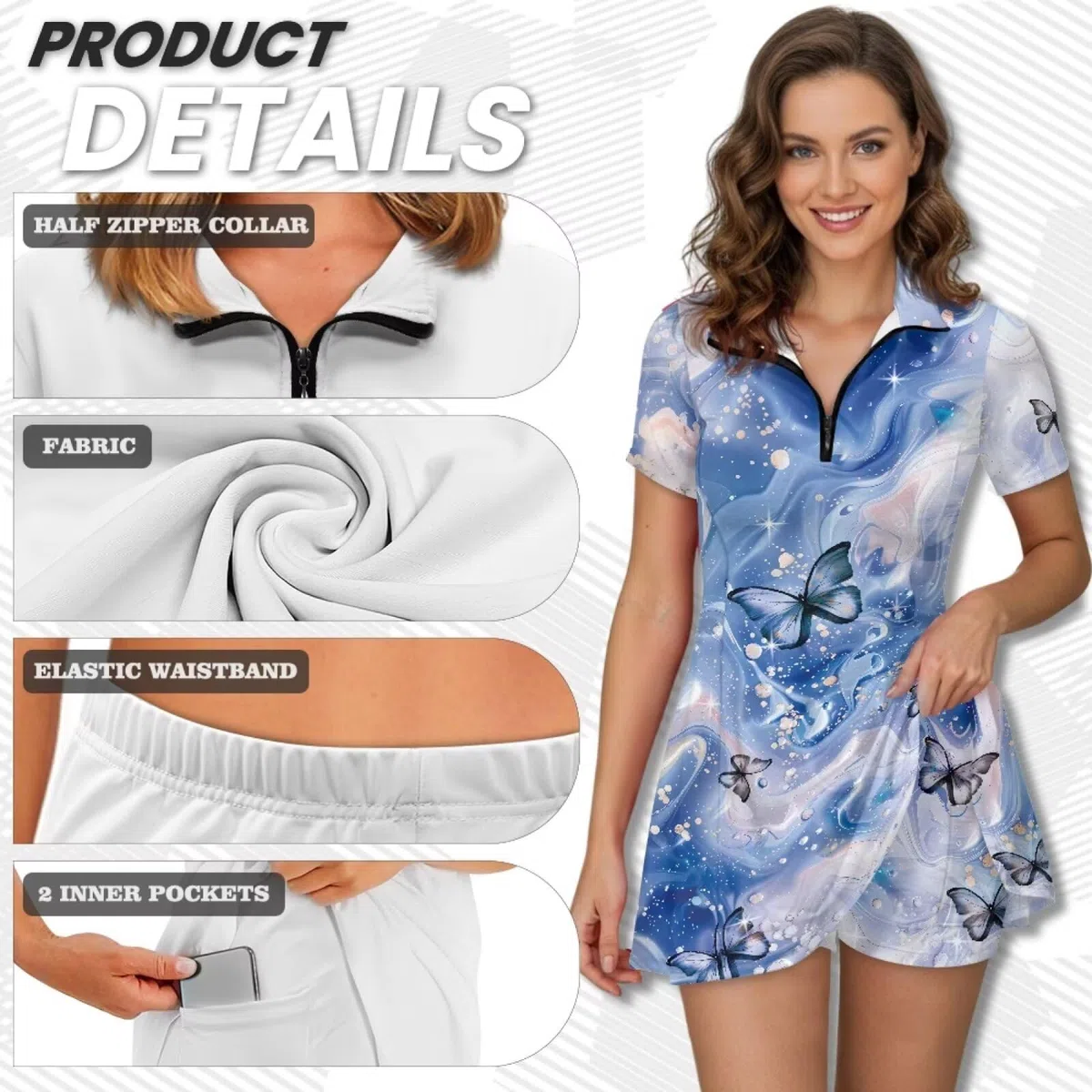 chaqlin Vestido de tenis para mujer con pantalones cortos, control de abdomen, vestido de golf, ropa activa, para ejercicio, deportes, tenis, con bolsillos, XS-2XL