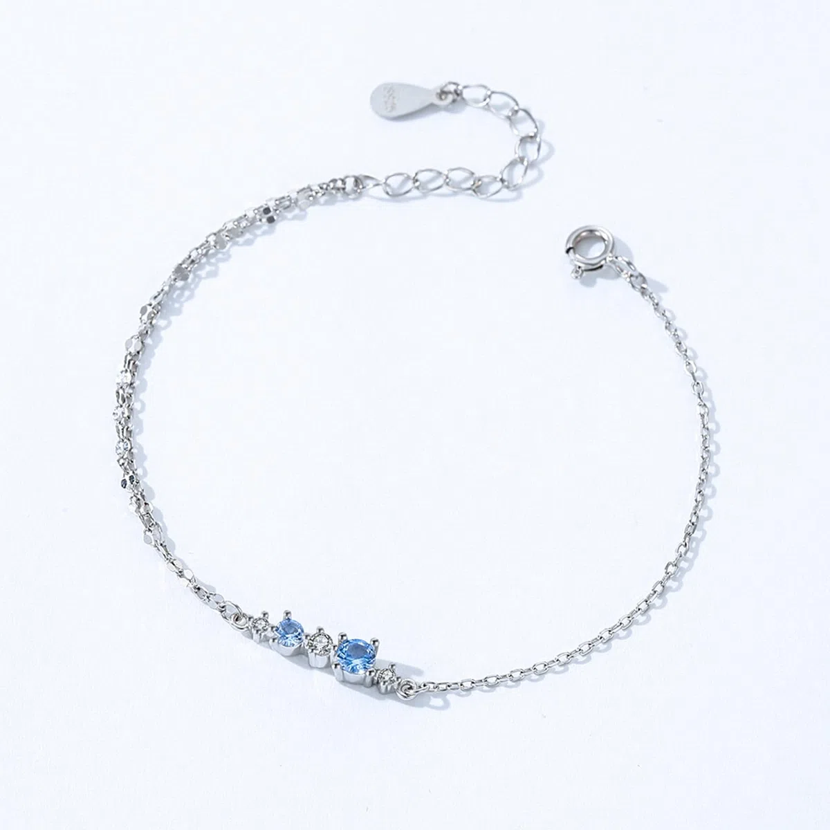 Pulseras de plata de ley 925 con circonita cúbica, 2 capas ajustables para mujer, adecuadas para cumpleaños