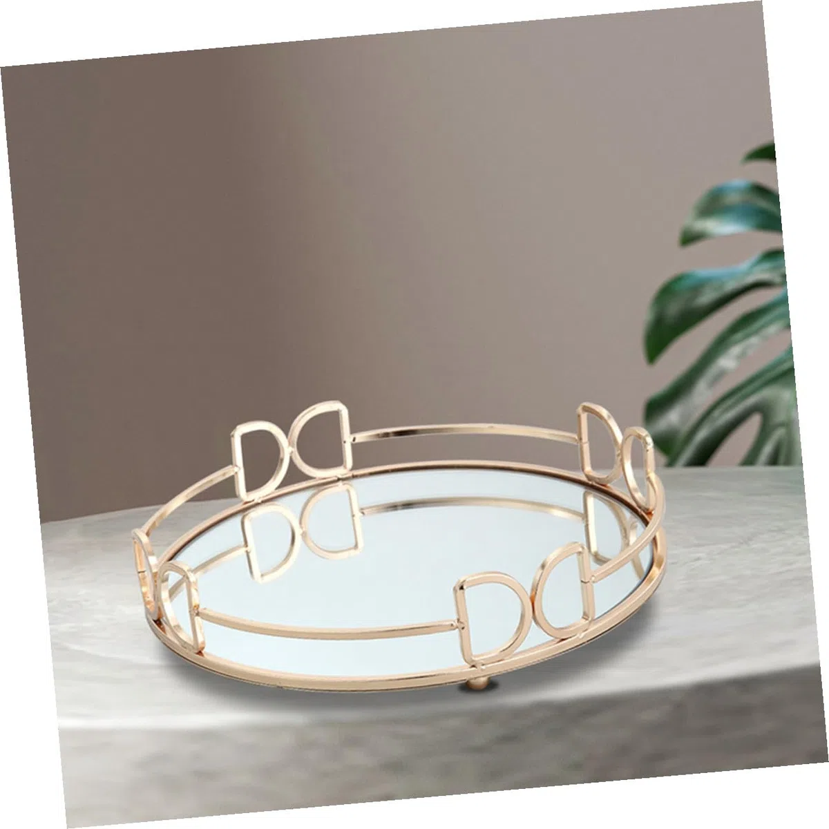 Uonlytech Bandeja Decorativa de Metal Dorada Estilo Nórdico Espejo Resistente para Guardar Joyas y Cosméticos, Uso Múltiple en Fiestas y Festivales