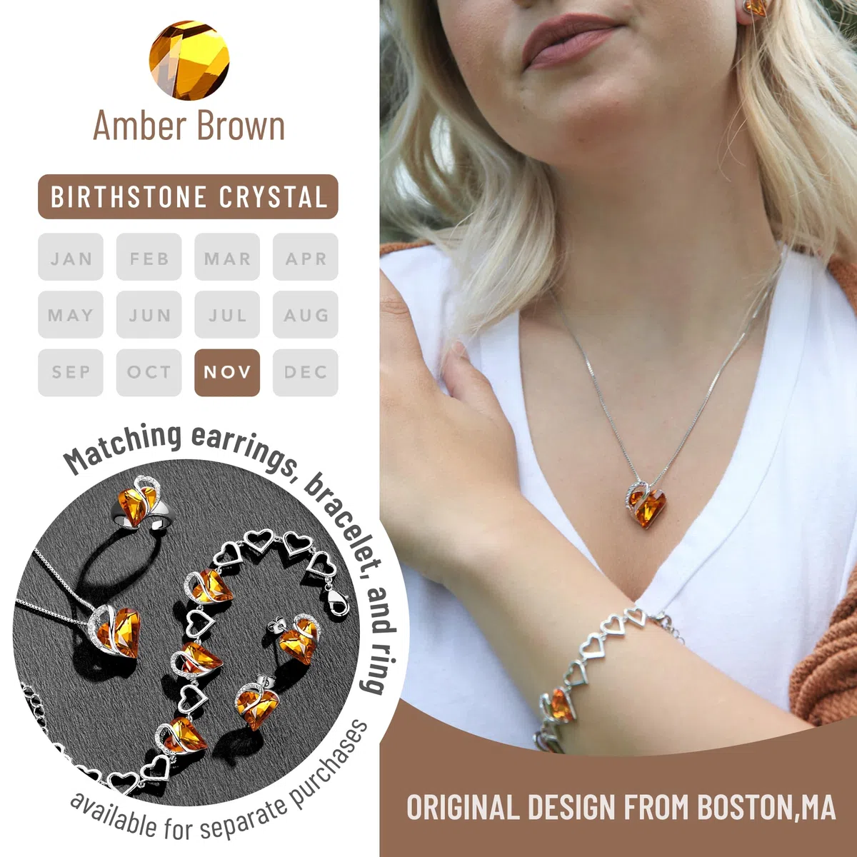 Leafael Collar de Mujer con Birthstone de Cristal | Collar Hipoalergénico con Caja de Regalo Incluida