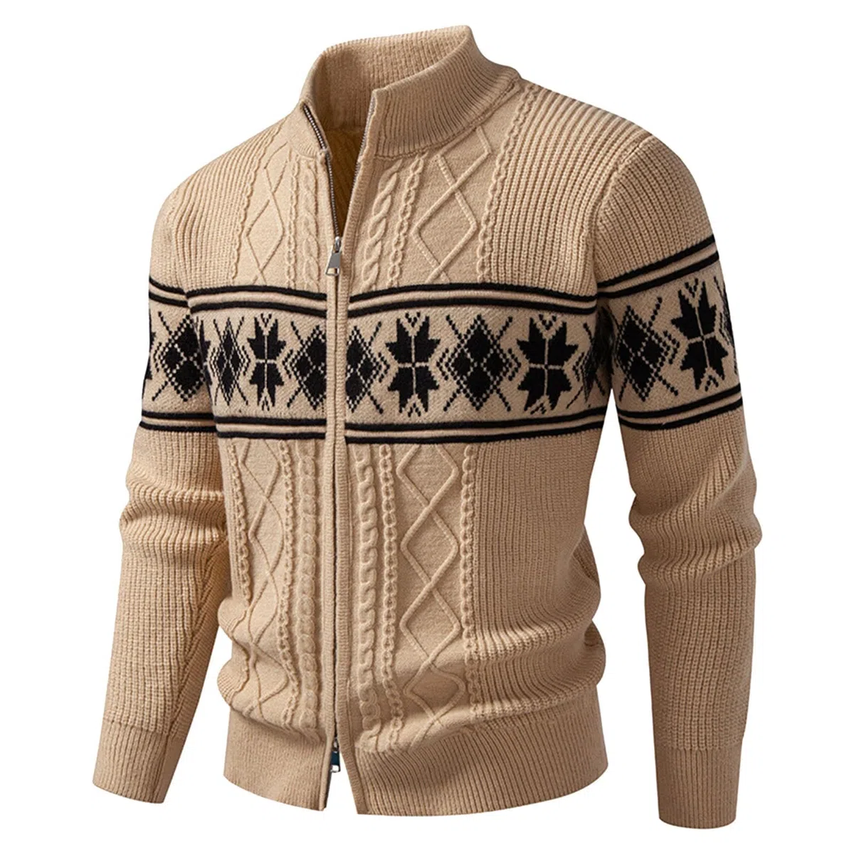 Generisch Suéter con cremallera para hombre, cárdigan noruego, suéter de lana islandés, estampado de Islandia, suéter de textura, cárdigan de lana, suéter ligero de invierno suelto