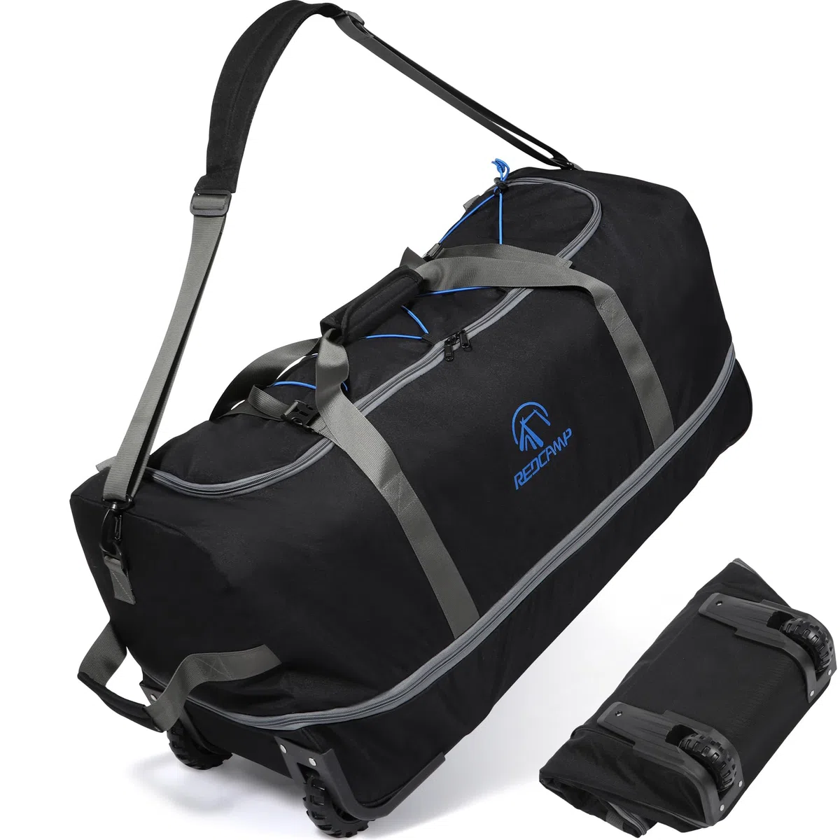 REDCAMP Bolsa de lona plegable con ruedas, impermeable extra grande viaje Duffle Bag equipaje con ruedas para viaje, 140 l ampliable-negro, 140L, Bolsa de viaje extensible con rueda