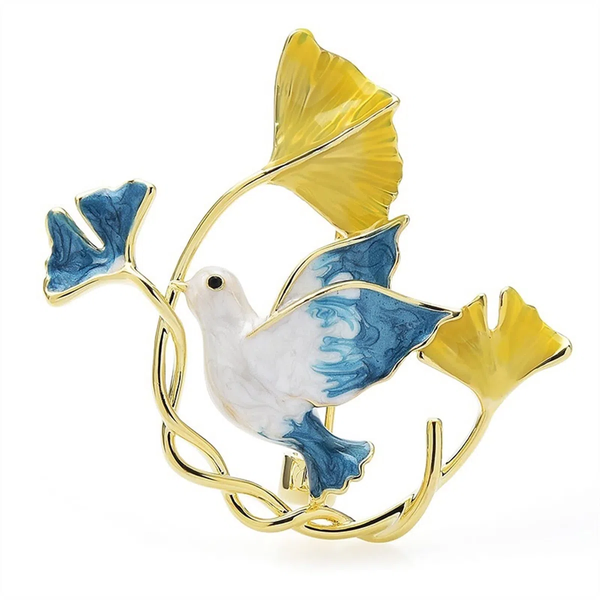 WXKAGF Broche para Mujer, Accesorios de Moda para Mujer, Broche esmaltado de Paloma Ginkgo, Broche de Hoja de pájaro para Mujer, cárdigan, Chaqueta, Abrigo, Broche, Broches exquisitos