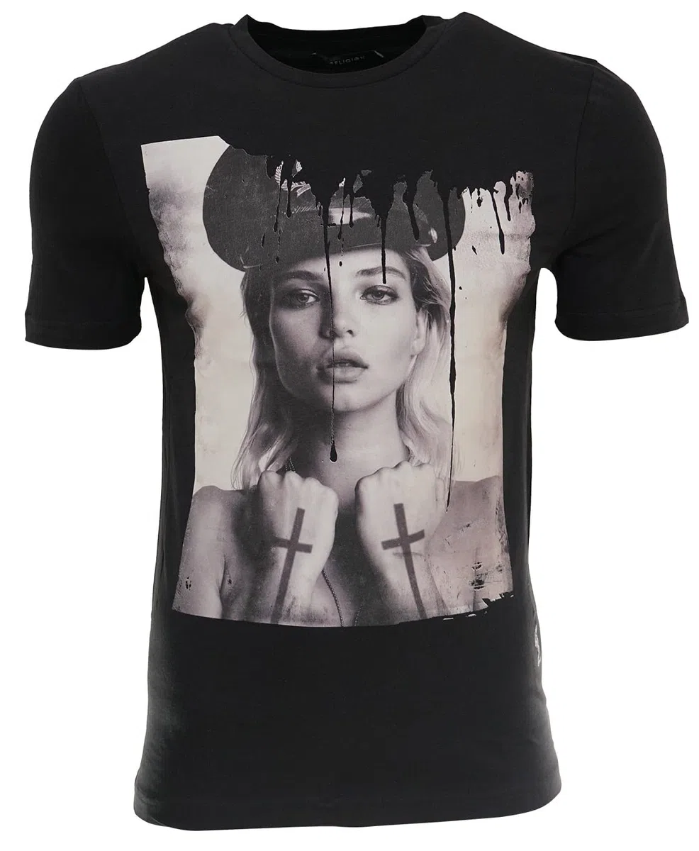 Religion Clothing TATTOO GIRL POLICE - Camiseta para hombre, negro azabache, M