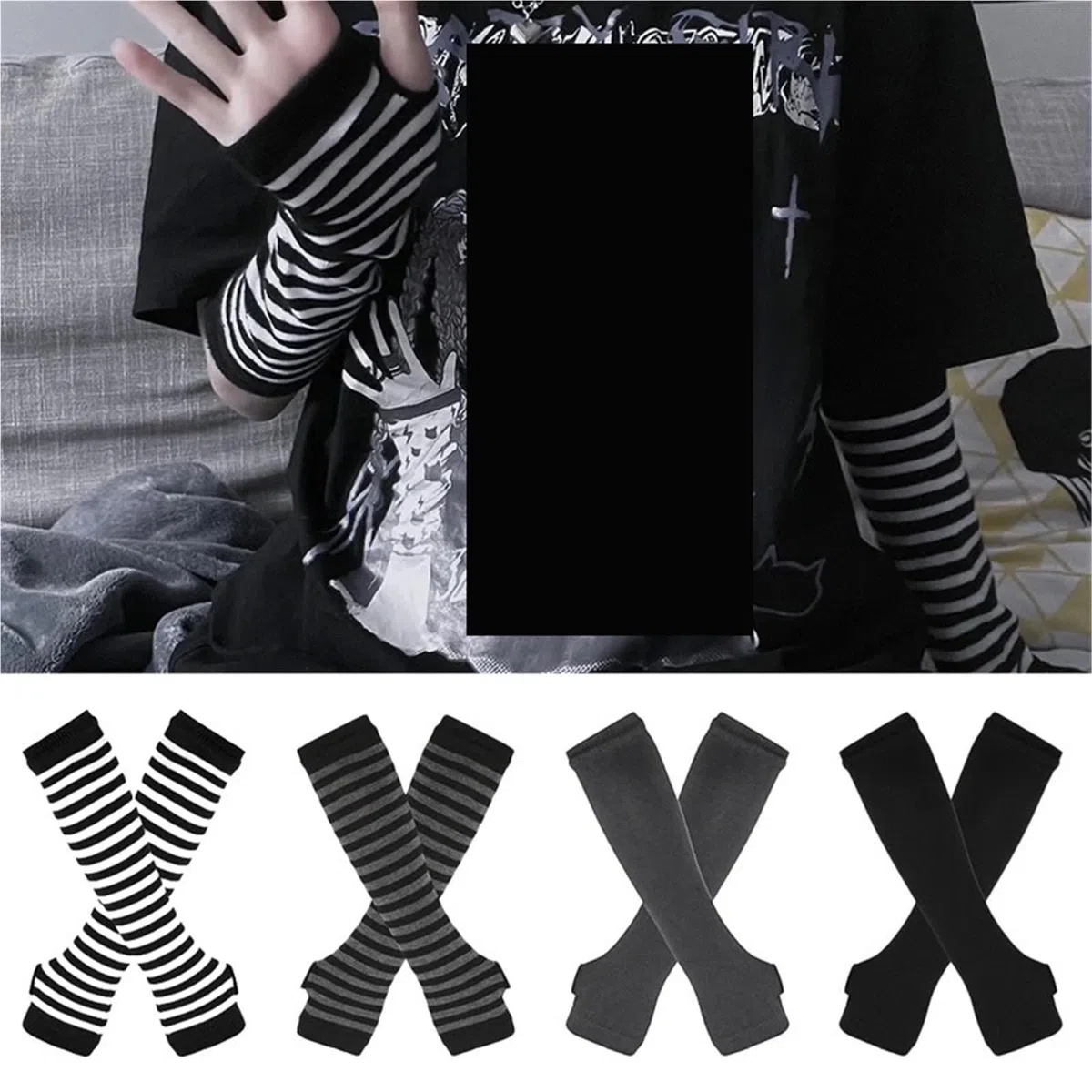 3 pares de guantes largos sin dedos, puños for mujeres y hombres, for exteriores, coderas, manoplas elásticas for invierno, calentador brazo