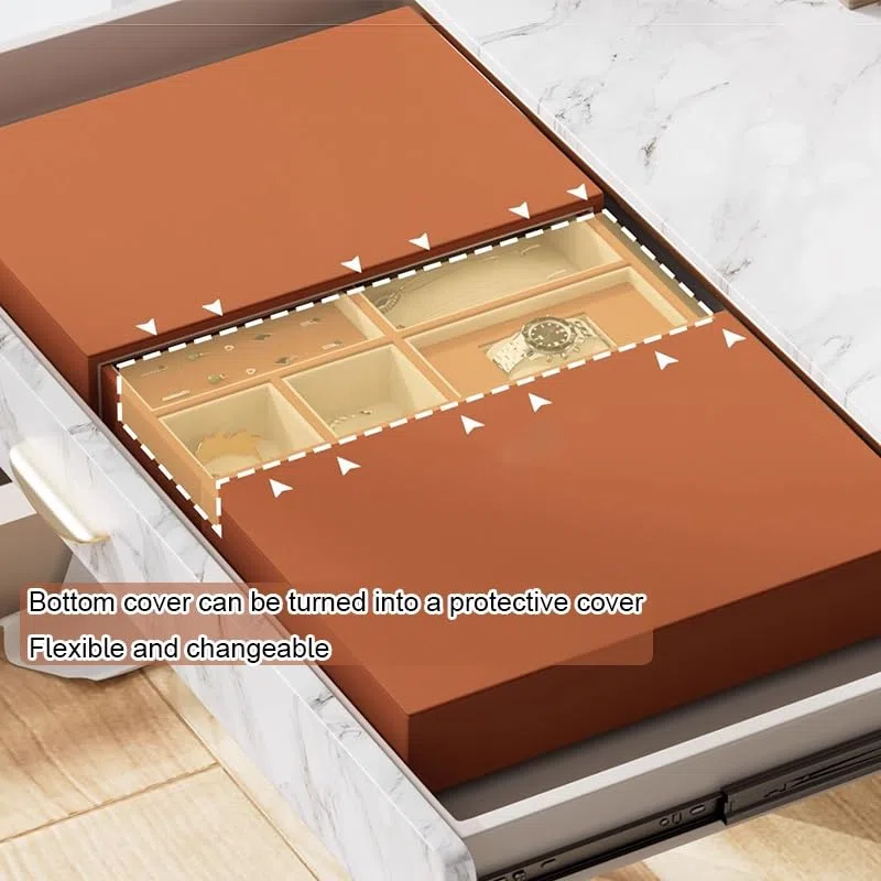 Bandeja organizadora de Joyas - Caja de Almacenamiento retráctil para Pendientes, Collares, Anillos, Relojes y Pulseras (Gris 50x36,2x6,5cm)