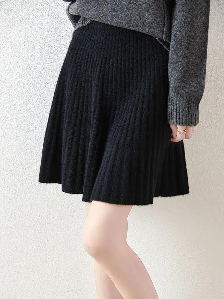 Faldas plisadas de lana para mujer, para otoño e invierno, corte acampanado, por encima de la rodilla