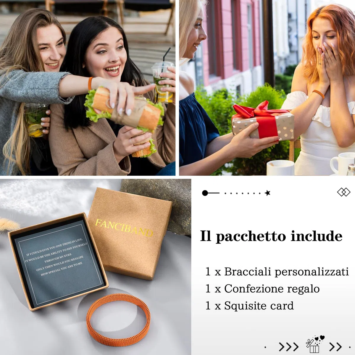 FANCIBAND Pulsera de mujer de acero inoxidable elástica hecha a mano, pulsera de amistad personalizada, 10 mm, regalo para esposa, novia, mejor amiga