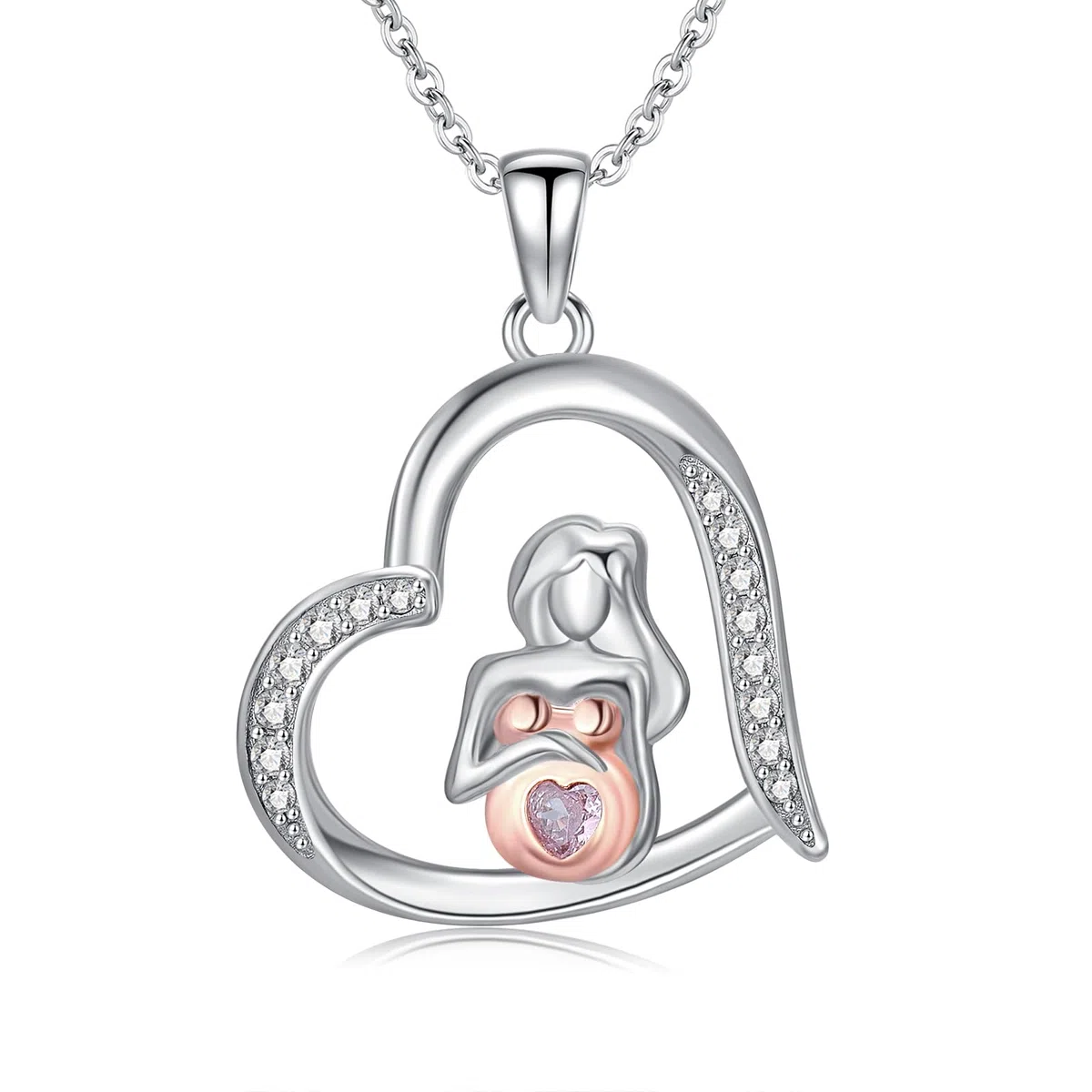 Colgante de plata de ley 925 para mujer con colgante de embarazo para futura mamá, el mejor collar para futura mamá, con piedra natal, joyería de Acción de Gracias para madre