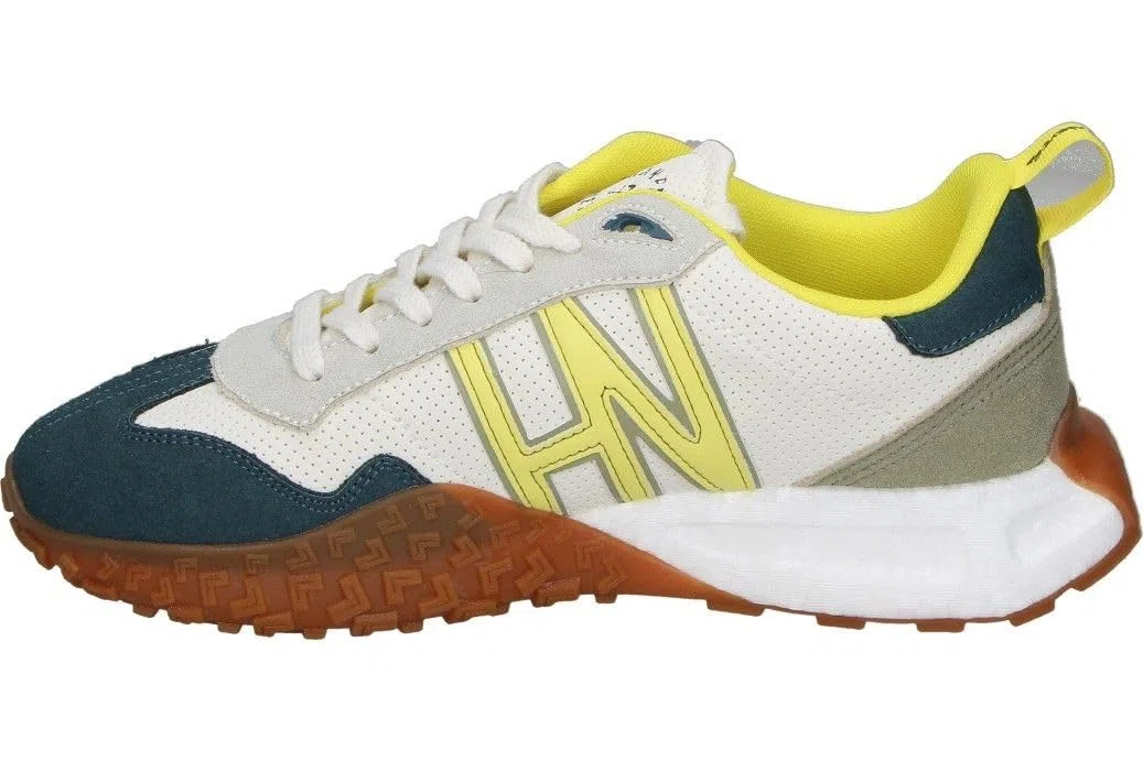 HARPER&NEYER | Zapatillas Casual HARPER&NEYER Carcross Point para Hombre – Deportiva Blanca con Detalles en Azul Marino y Amarillo – Sneakers con Cordones – Cómodas y Versátiles – Estilosas - 44