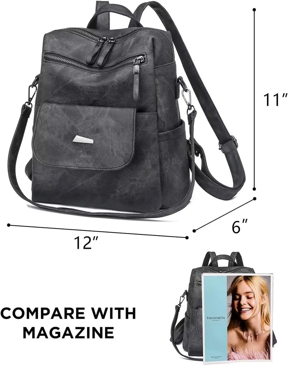 WYFJNX Mochila de piel sintética para mujer, diseño multiusos, bolso de hombro para mujer, mochila de viaje, Negro -, 12“*11“*5“, Mochilas de viaje