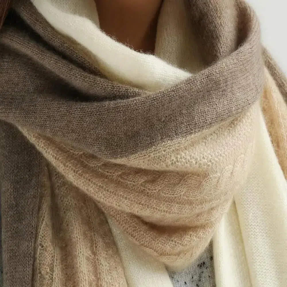 180 * 80cm Bufanda de Cachemir de Invierno para Mujer Pañuelo Suave y cálido para esquí al Aire Libre Bufandas de Mujer Chal de Punto con Costura de Moda