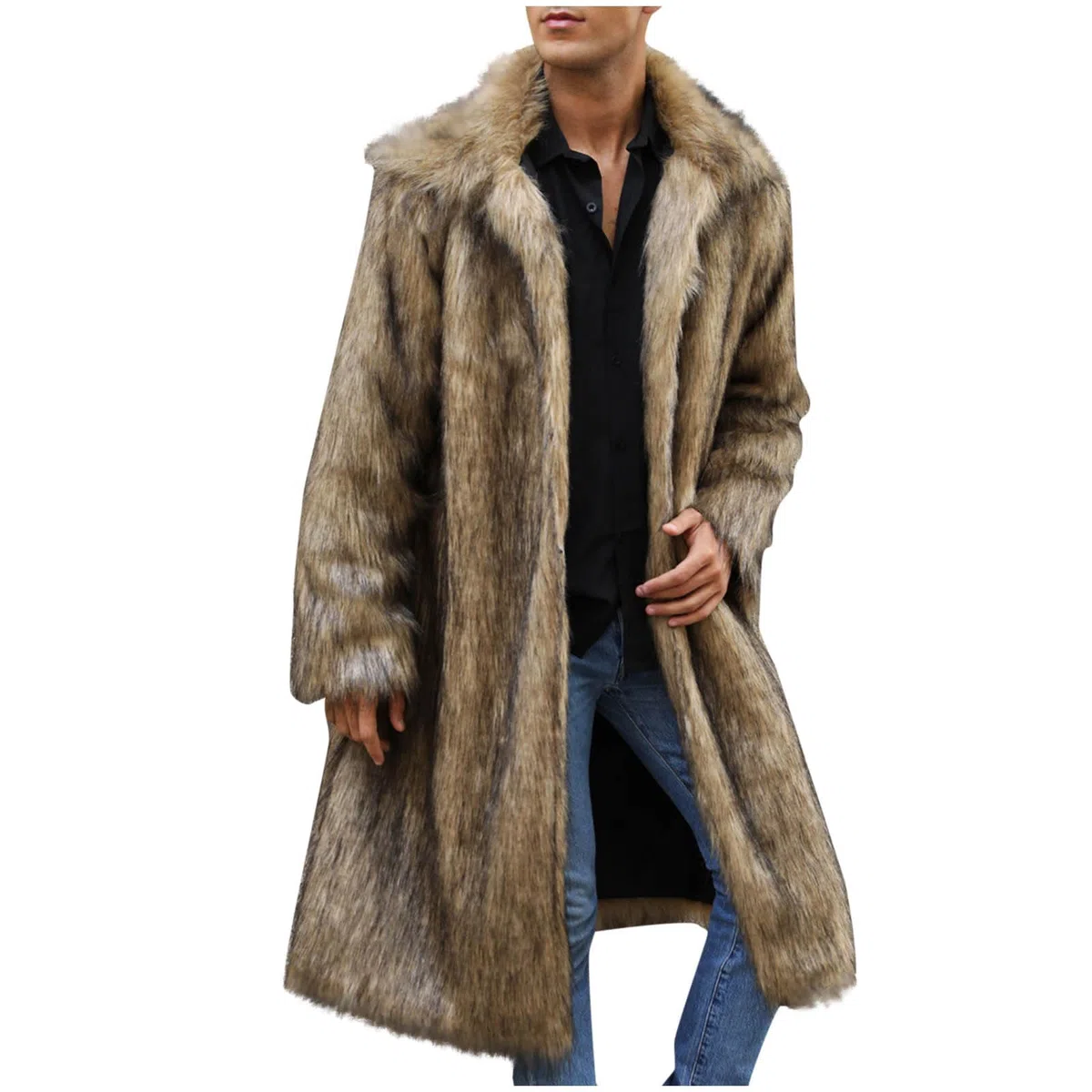 Chaqueta pelo hombre Largo Abrigo Parka Invierno Chaquetas de Piel Sintética de Pelo Manga Larga Abrigo de Piel Largo para hombre, Chaquetas de Chaquetones de Invierno, Parka de Piel Sintética