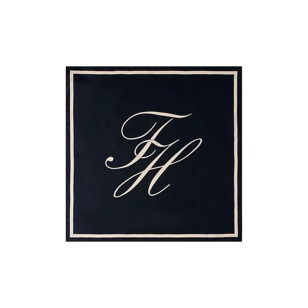 Tommy Hilfiger Pañuelo Mujer Script de seda, Azul (Space Blue/Soft Cream), Talla Única