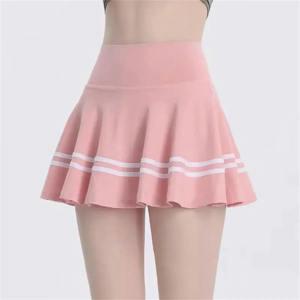 Falda Pantalones Cortos Deportivos De Verano Femeninos con Bolsas Laterales Incorporadas Y Faldas De Tenis Falsas De 2 Piezas De Cintura Alta-Negro-l