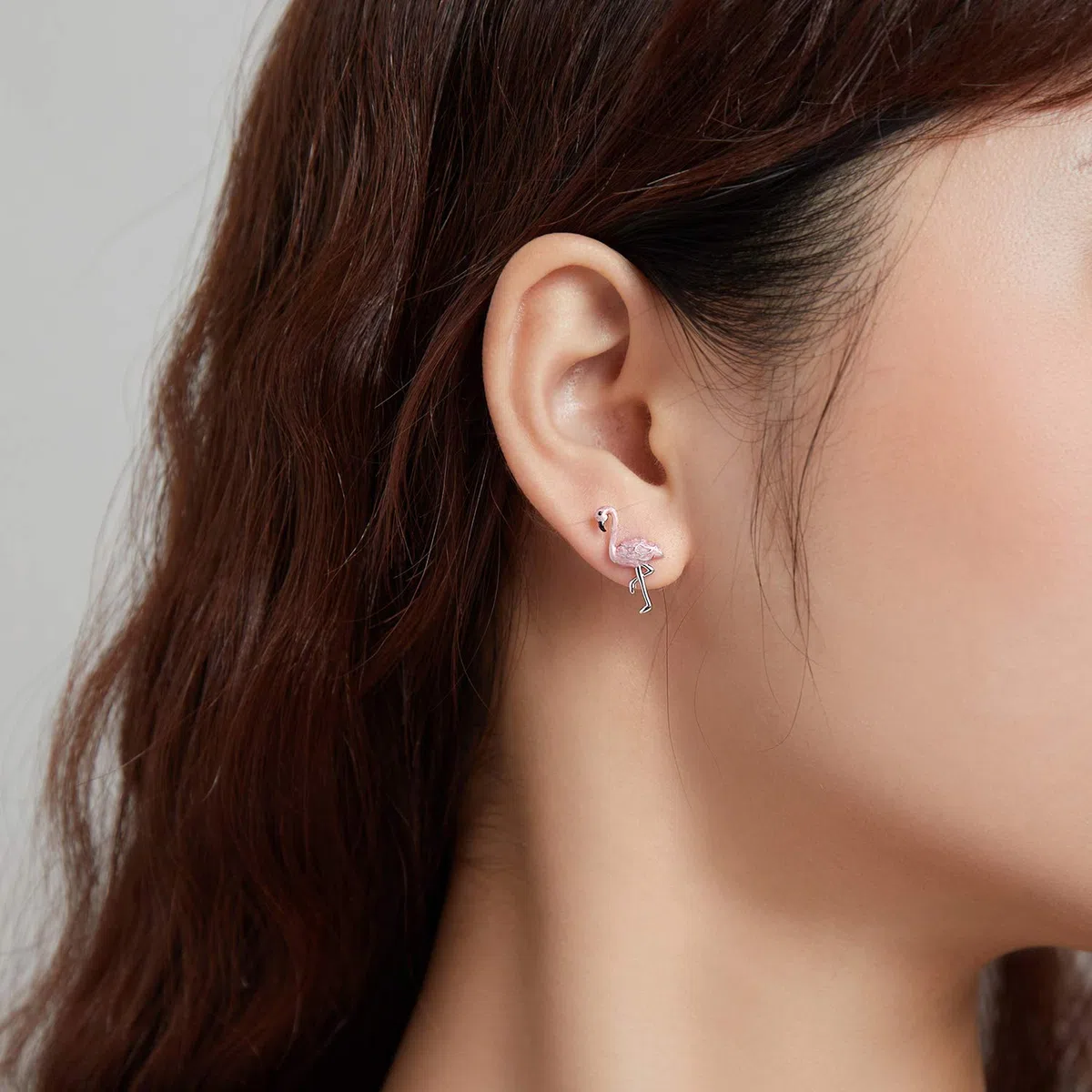 HMJGDHX Pendientes de Plata con diseño de Flamenco y Hoja, Pendientes de Tuerca Frescos de Bosque de Plata de Ley 925 para niñas, joyería de Moda