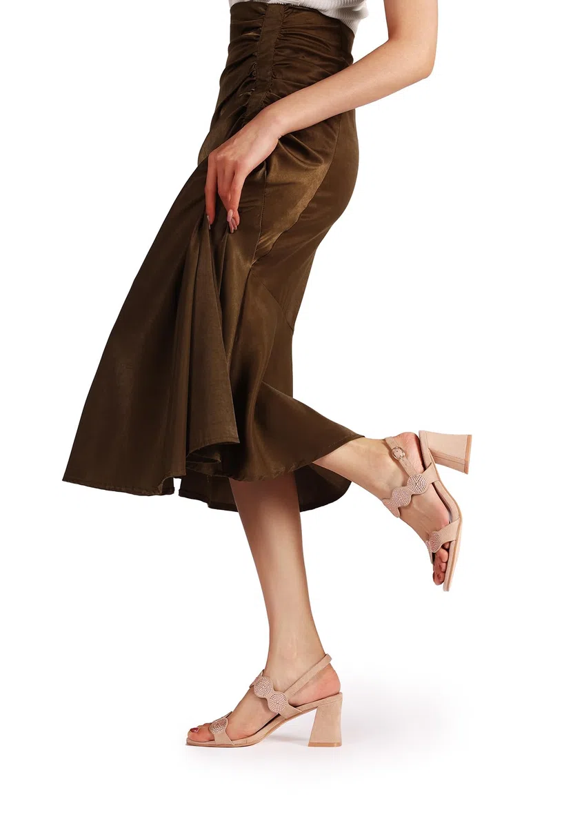 QUEEN HELENA Sandalias elegantes con pedrería, zapatos abiertos de tacón medio para mujer ZM9637