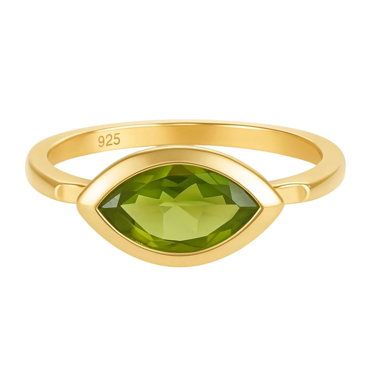 Anillo de Plata de Ley con baño de oro y Peridoto Marquesa