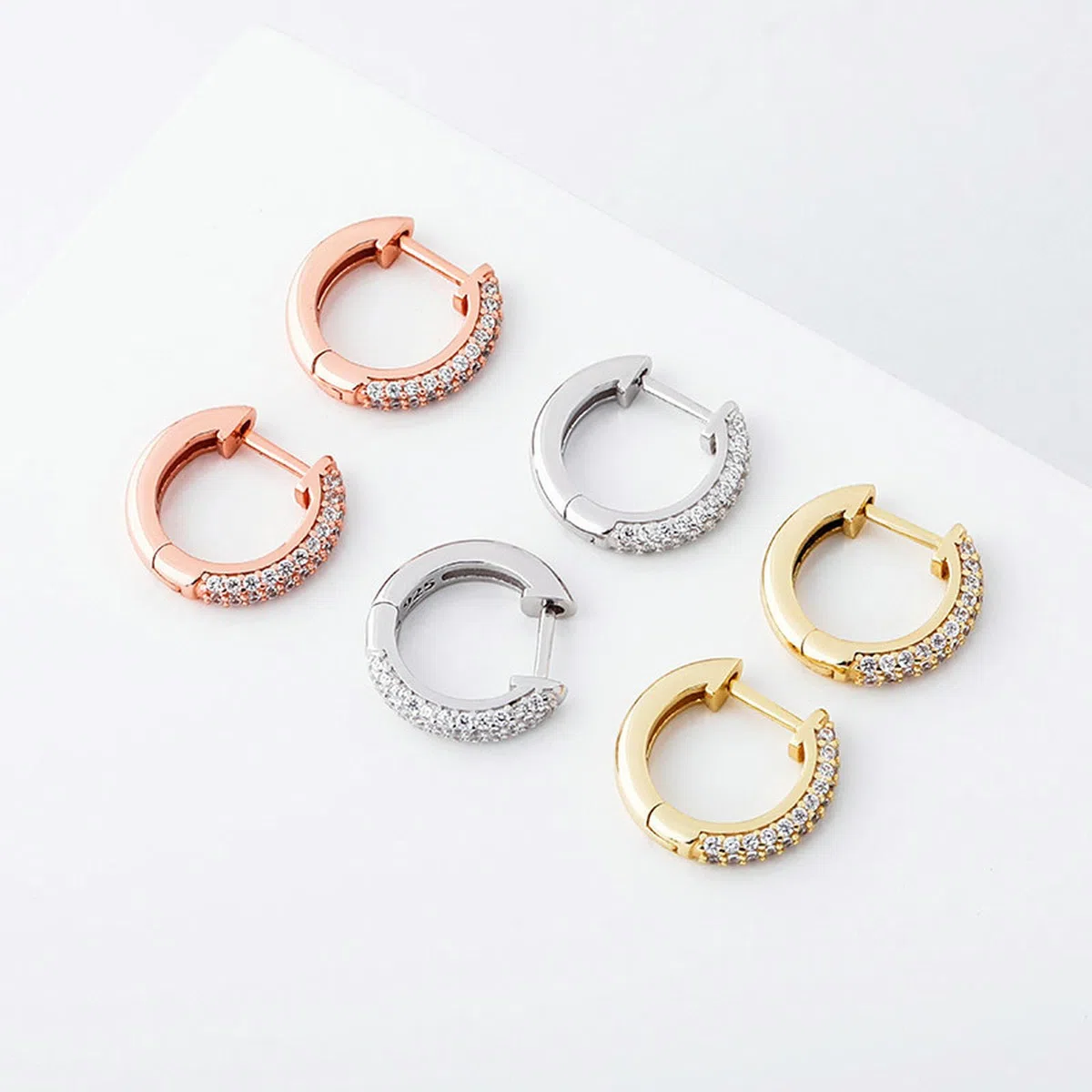 HMJGDHX Pendientes de aro de Plata de Ley con circonita Redonda Estilo Hip Hop, diseño Bling, círculo con bisagras para Regalos Unisex para Uso Diario