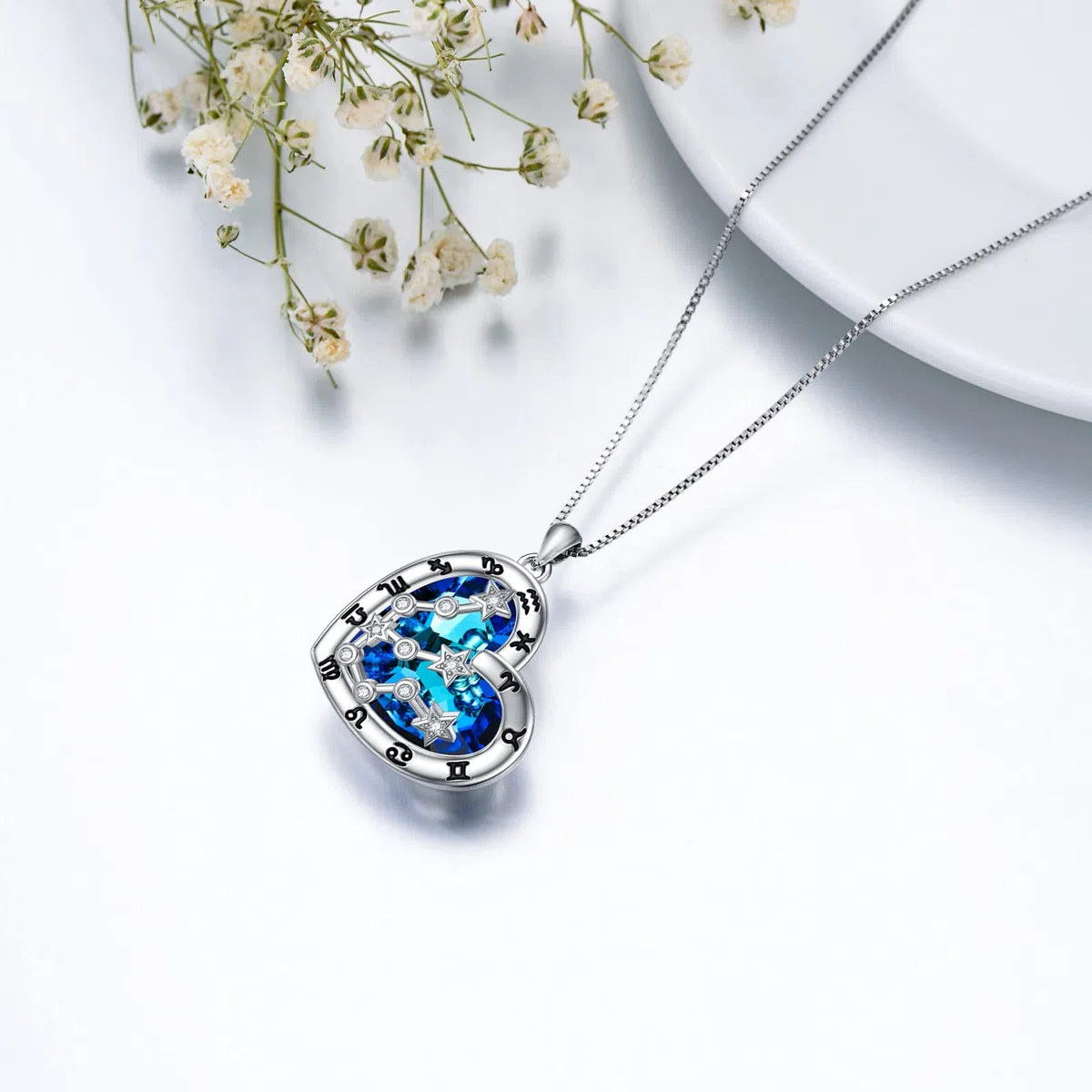 Collar de 12 signos del zodíaco de plata de ley 925 constelaciones estrella cristal colgante cadena horóscopo astrología joyería de cumpleaños regalos para mujeres y niñas