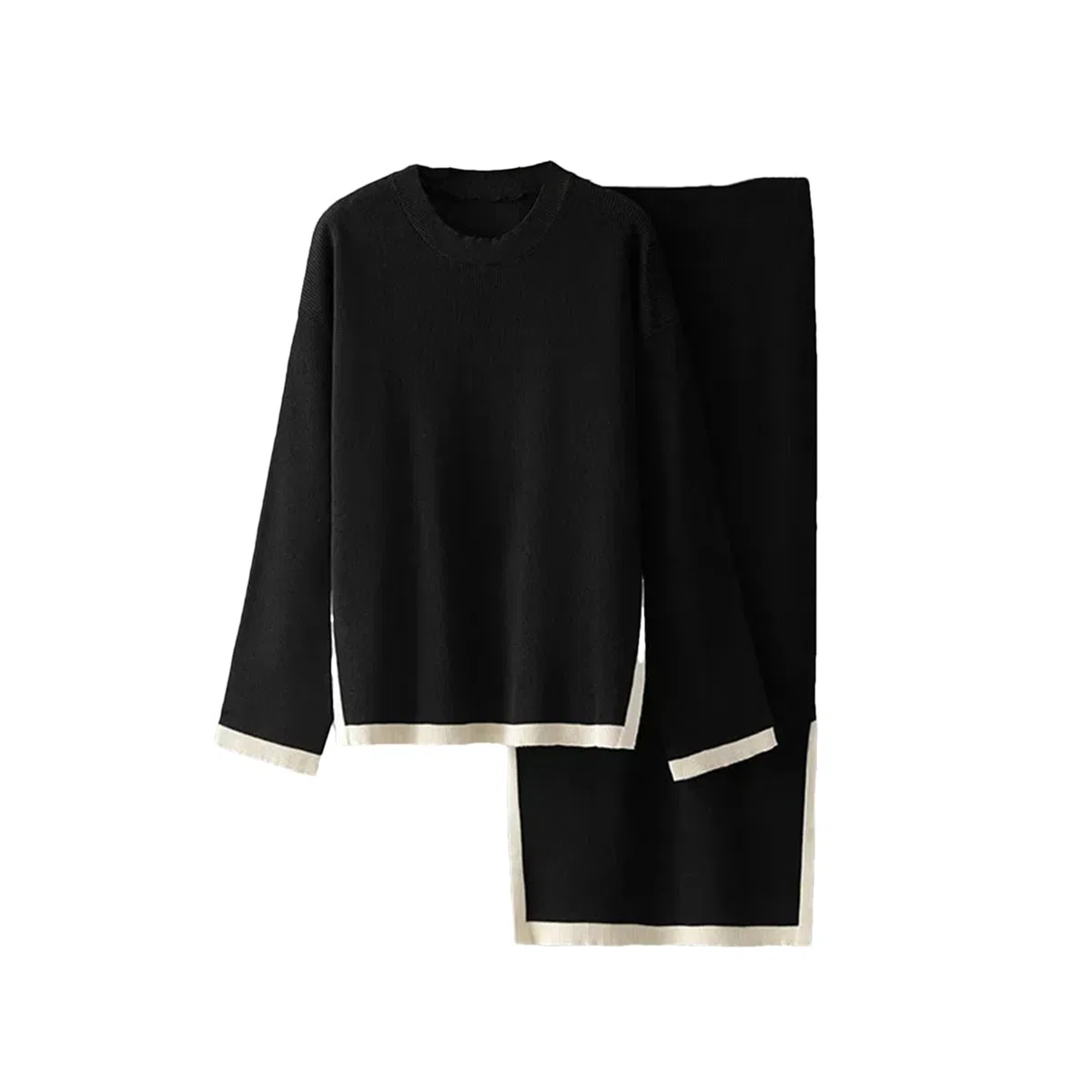 Vogrtcc Conjunto de dos piezas para mujer, suéter de manga larga con cuello redondo, falda dividida, casual, holgado, vestido largo
