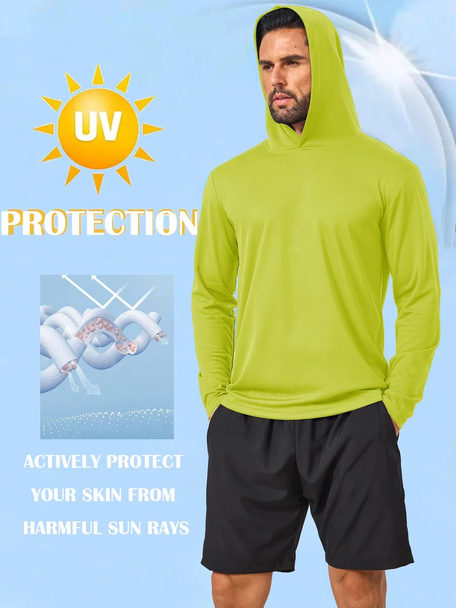 Paquete de 5 camisetas con capucha de manga larga para hombre, protección solar, protección solar, protección solar, protección solar, protección solar, ligera, de secado rápido, para pesca al aire