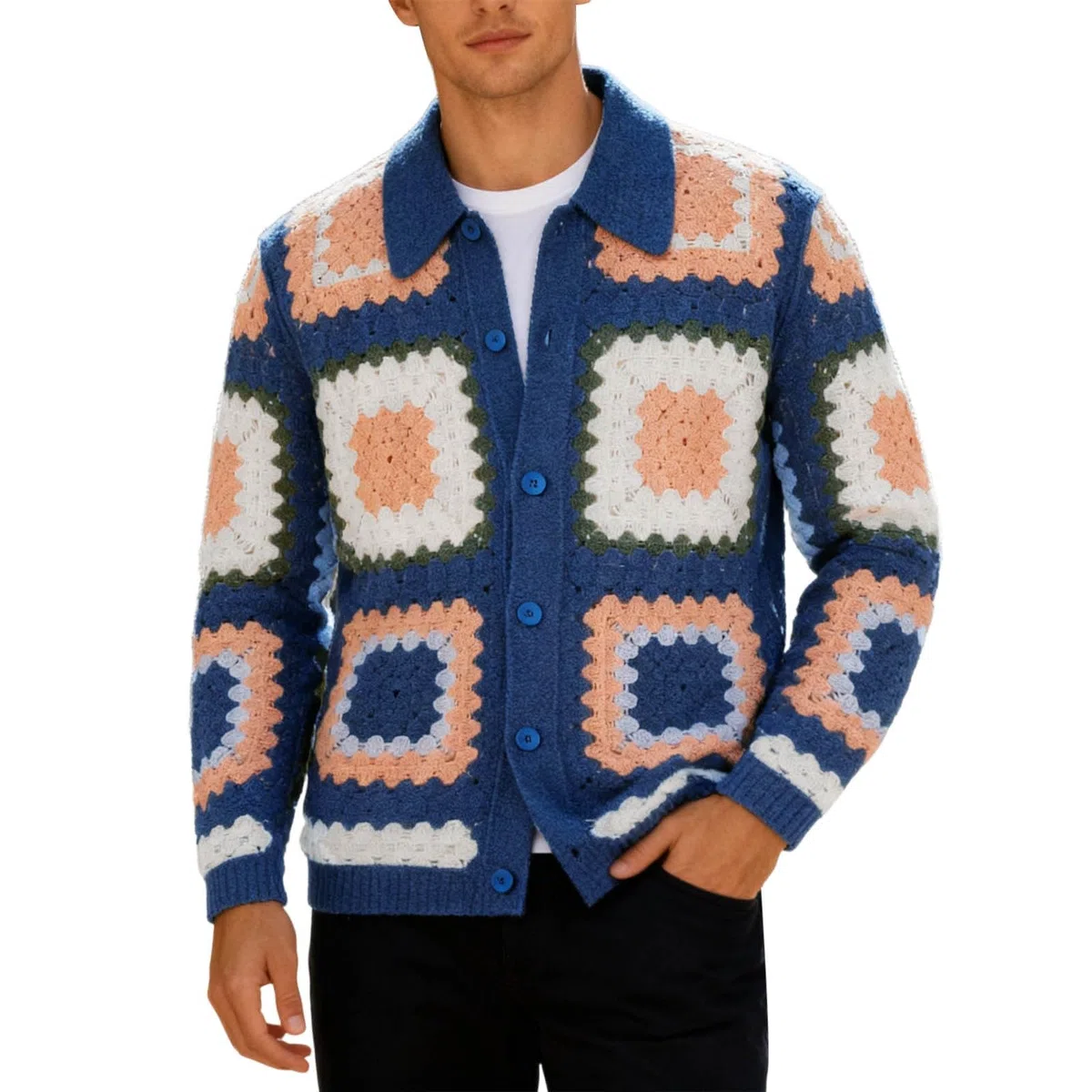 Cardigan Hombre Botones, Chaqueta De Lana Hombre Manga Larga con Un Solo Botonadura con Bolsillo Abrigo Color Sólido Informal con Botones Suéter Grande Suéter Otoño Invierno