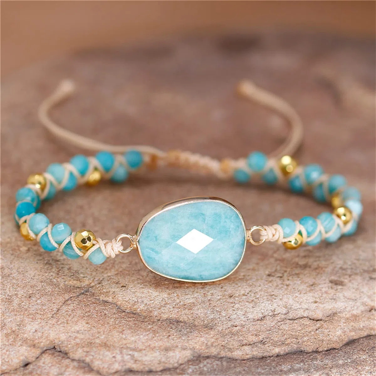 Pulsera de macramé Trenzada con Cuentas de Piedra Natural Elegante, Pulsera de joyería para Mujer, Amistad, Yoga, joyería