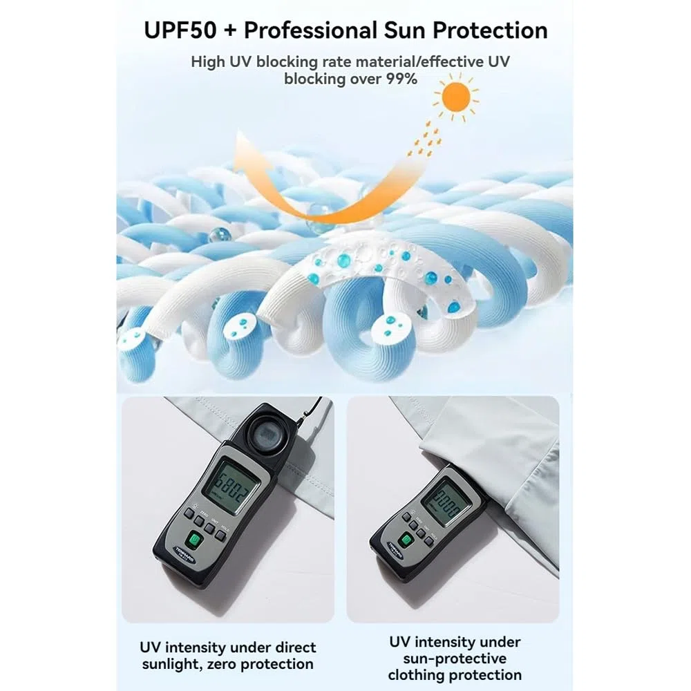 SPF50 Ice Silk Protector solar para hombre, camisas de protección contra erupciones de pesca, camisas de verano con protección solar ligera, abrigo de piel